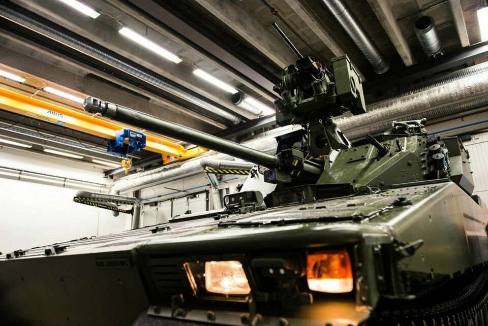 Stridsfordonet CV90 vid en leverans till det norska försvaret 2015. Foto: Forsvaret Norge/TT