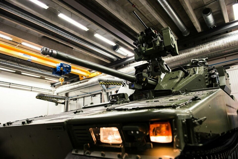 Stridsfordonet CV90 vid en leverans till det norska försvaret 2015. Foto: Forsvaret Norge/TT Stridsfordonet CV90 vid en leverans till det norska försvaret 2015. Foto: Forsvaret Norge/TT