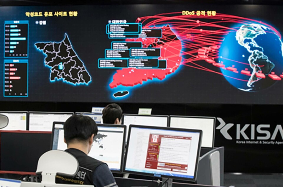 Arkivbild från en sydkoreansk säkerhetsagentur som övervakar digital säkerhet. Foto: Yun Dong-Jin/Yonhap/AP/TT Arkivbild från en sydkoreansk säkerhetsagentur som övervakar digital säkerhet. Foto: Yun Dong-Jin/Yonhap/AP/TT