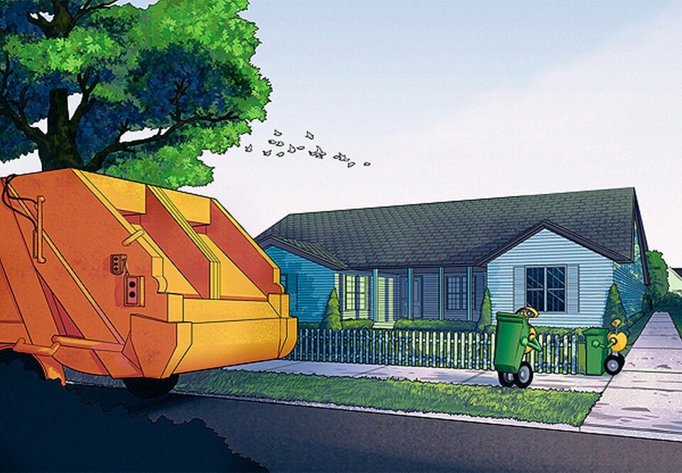 Målet med samarbetsprojektet, som bland andra Volvo är med i, är en robot som rör sig fritt och själv hittar fram till soptunnorna. Illustration: Adrian Wirén, Mälardalens Högskola Målet med samarbetsprojektet, som bland andra Volvo är med i, är en robot som rör sig fritt och själv hittar fram till soptunnorna. Illustration: Adrian Wirén, Mälardalens Högskola