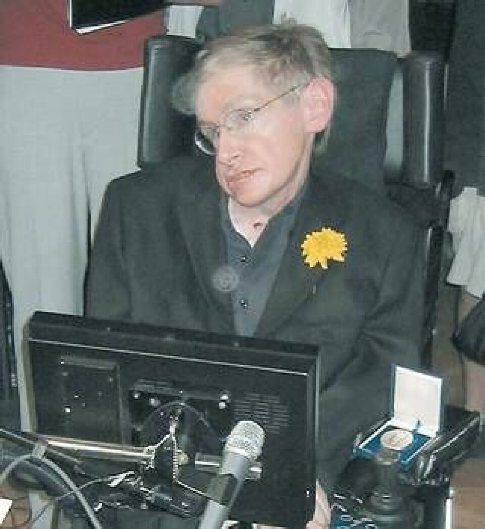 Stephen Hawking på besök i Stockholm sensommaren 2003. Foto: Kaianders Sempler