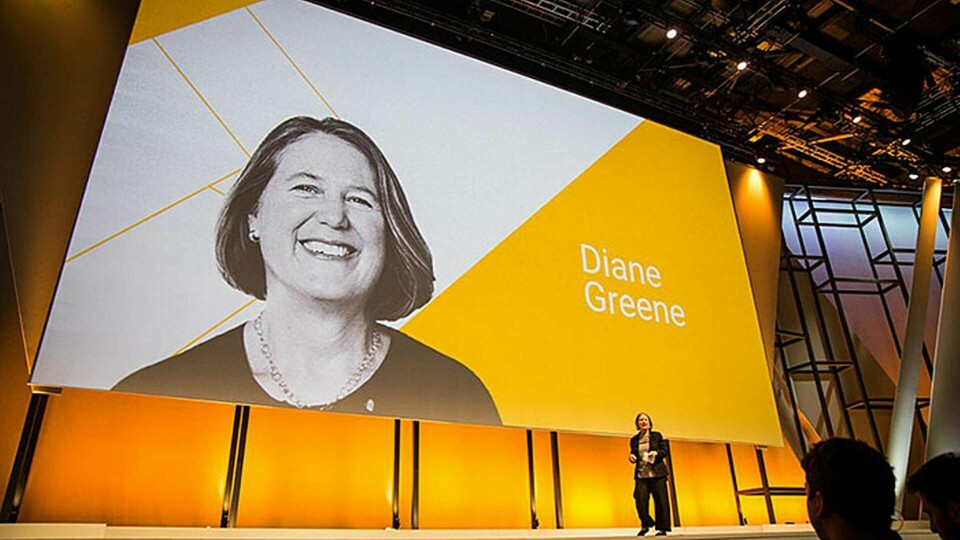 Diane Greene höll tal på Googles molnkonferens i London. Foto: Google