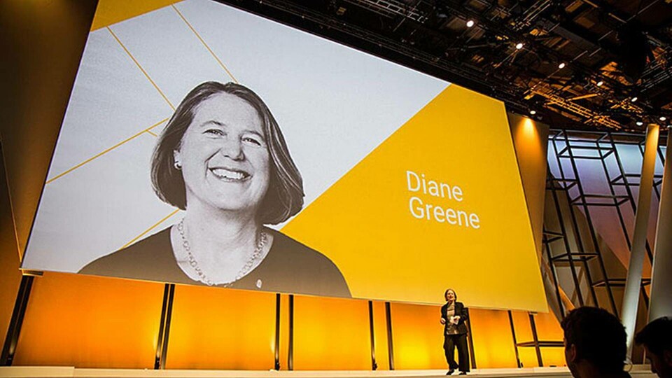 Diane Greene höll tal på Googles molnkonferens i London. Foto: Google Diane Greene höll tal på Googles molnkonferens i London. Foto: Google