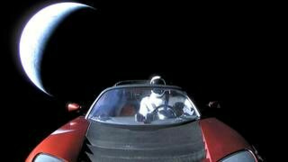 I februari 2018 skickades en Tesla Roadstar upp i rymden, med dockan Starman som 'förare'. Foto: SpaceX/Flickr