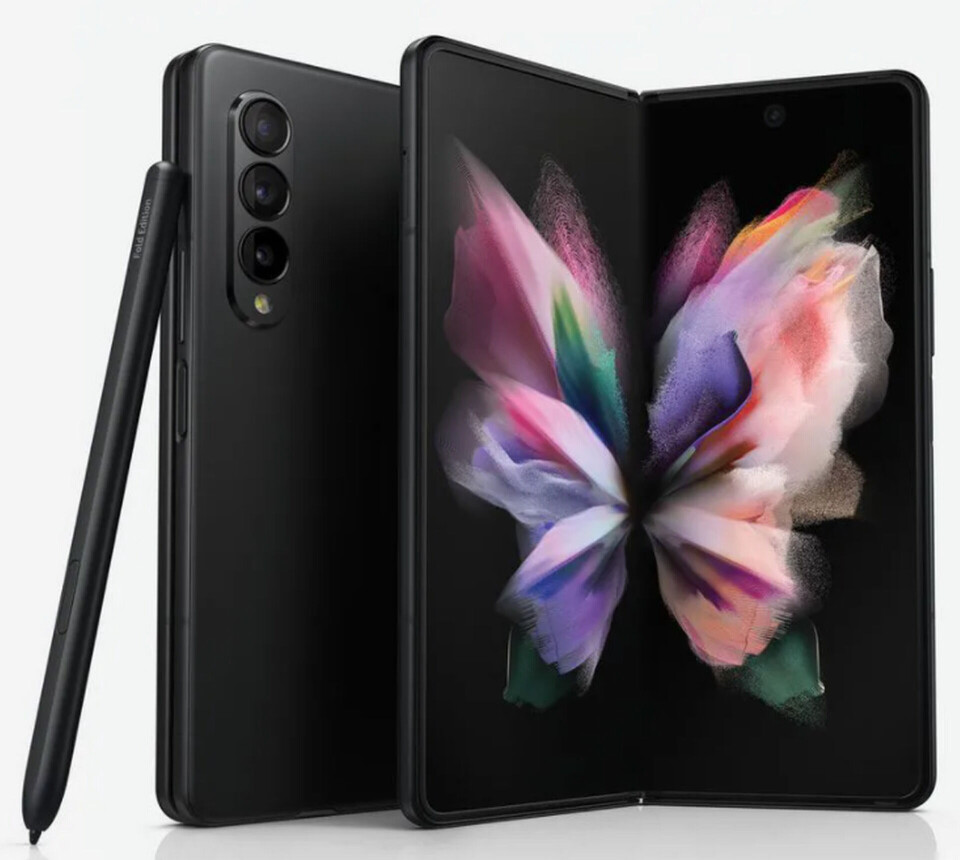 Samsung Galaxy Z Fold 3, med styluspenna. Foto: Evan Blass/Twitter Samsung Galaxy Z Fold 3, med styluspenna. Foto: Evan Blass/Twitter