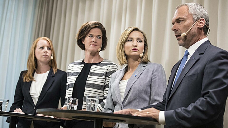 Annie Lööf (C), Anna Kinberg Batra (M), Ebba Busch Thor (KD) och Jan Björklund (L). Foto: Emil Wesolowski/Aftonbladet/IBL Bildbyrå Annie Lööf (C), Anna Kinberg Batra (M), Ebba Busch Thor (KD) och Jan Björklund (L). Foto: Emil Wesolowski/Aftonbladet/IBL Bildbyrå