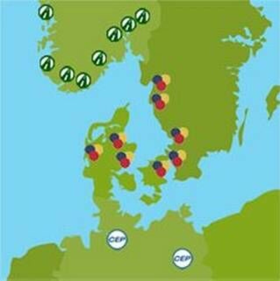 Här är den skandinaviska vätgasvägen SHH från Stavanger över till Sverige och ned genom Danmark till Jyllands västkust.