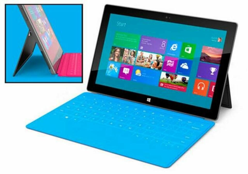 Microsofts pekdator Surface har ett kombinerat skydd och tangentbord. Foto: Microsoft