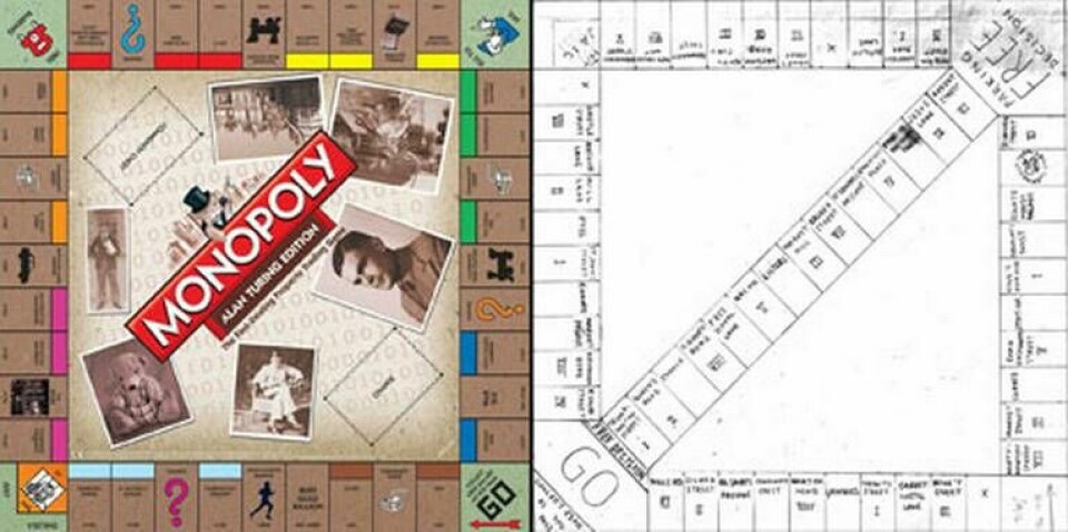 Alan Turings Monopolspel bygger på en spelplan handritad av en tonårig son till Alan Turings mentor och familjevän. Foto: Bletchley Park