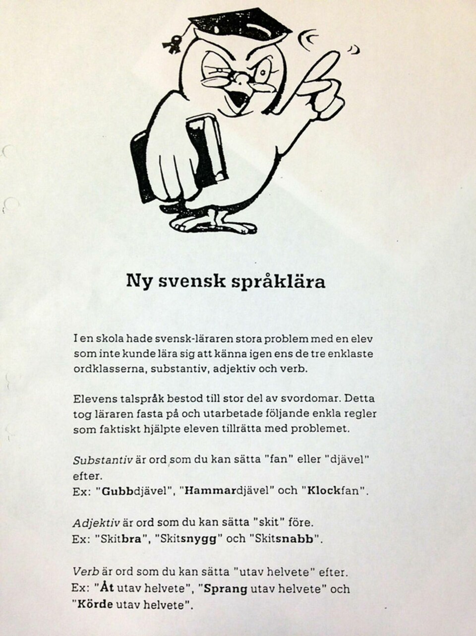 Ny svensk språklära, grammatikdagen till ära. (klicka för större bild)