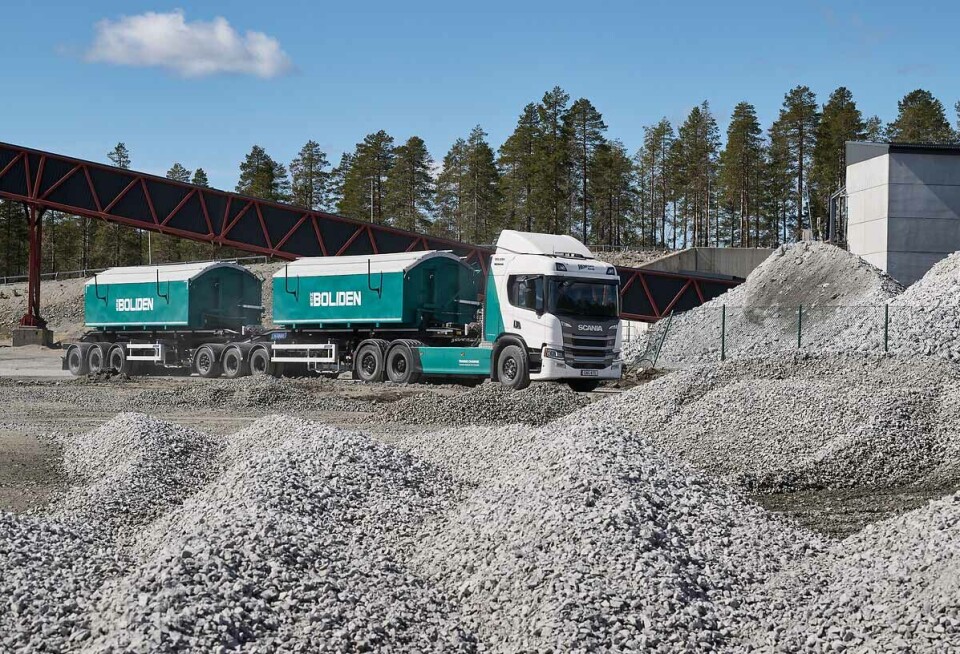 Den eldrivna lastbilen kör malm från Renströmsgruvan till anrikningsverket i Boliden. Foto: Boliden Den eldrivna lastbilen kör malm från Renströmsgruvan till anrikningsverket i Boliden. Foto: Boliden