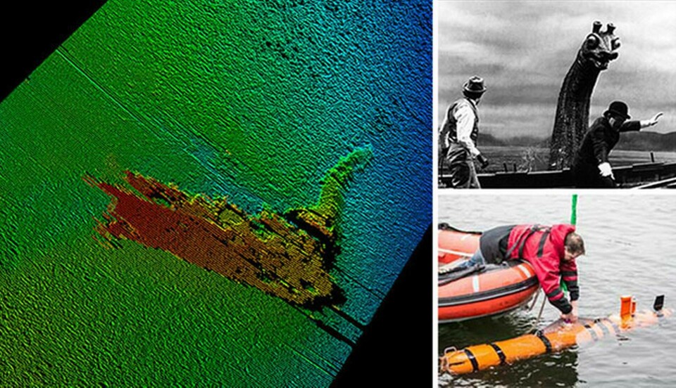 Sonarbilden från undervattensroboten visar den sedan länge försvunna modellen av sjöodjuret som användes vid en filminspelning. Foto: Kongsberg Maritime & Alamy