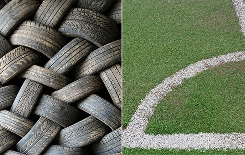 Slitage av bildäck och partiklar från konstgräsplaner är största svenska källorna till mikroplaster i miljön. Foto: Alamy Slitage av bildäck och partiklar från konstgräsplaner är största svenska källorna till mikroplaster i miljön. Foto: Alamy