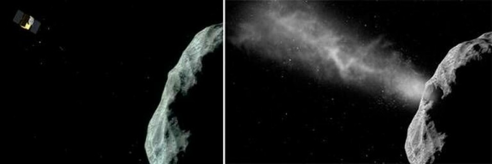 Med en fart på 22 000 km/h ska en satellit krocka med en asteroid och förändra dess bana. Foto: Nasa & ESA