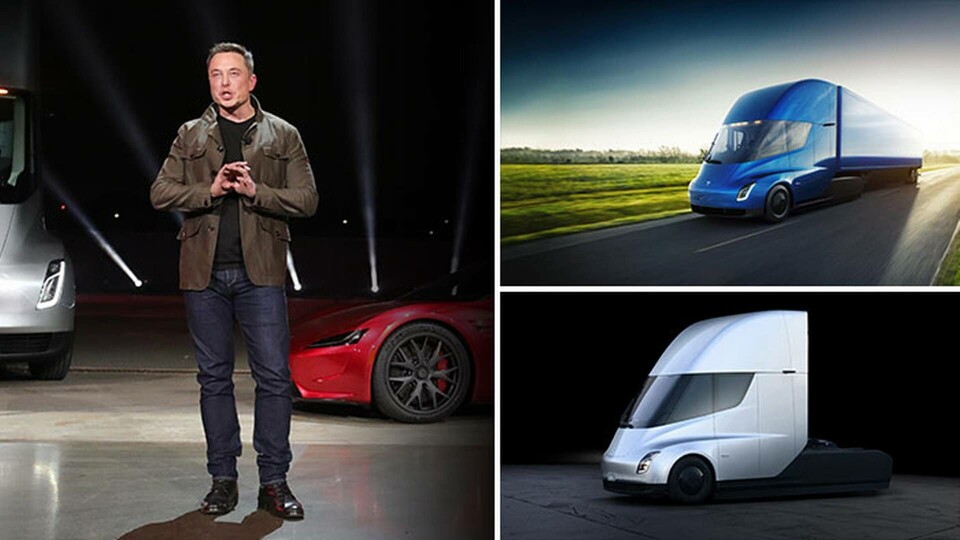 Elon Musk under presentationen av Tesla semi. Enligt uppgifter kommer den dra enorma mängder energi. Foto: IBL Elon Musk under presentationen av Tesla semi. Enligt uppgifter kommer den dra enorma mängder energi. Foto: IBL