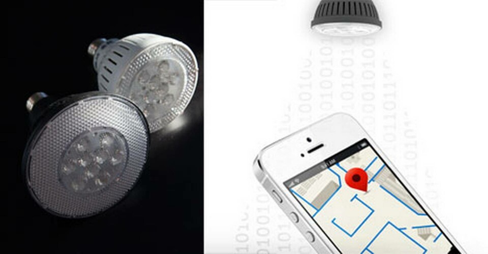 LED-lamporna skickar ljuspulser till mobilen vars position då visas på en karta. Foto: Bytelight LED-lamporna skickar ljuspulser till mobilen vars position då visas på en karta. Foto: Bytelight