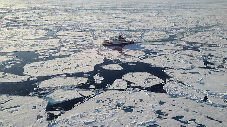 Forskningsfartyget Polarstern vid Lomonossow-ryggen. Foto: Rüdiger Stein