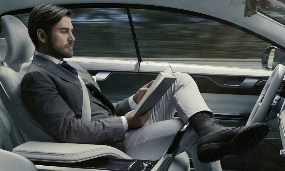 En gammal konceptbild som visar en självkörande Volvo. Foto: Volvo Cars En gammal konceptbild som visar en självkörande Volvo. Foto: Volvo Cars