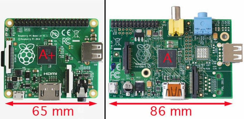 Nya Raspberry Pi A+ väger hälften så mycket som modell A. Foto: Raspberry Pi