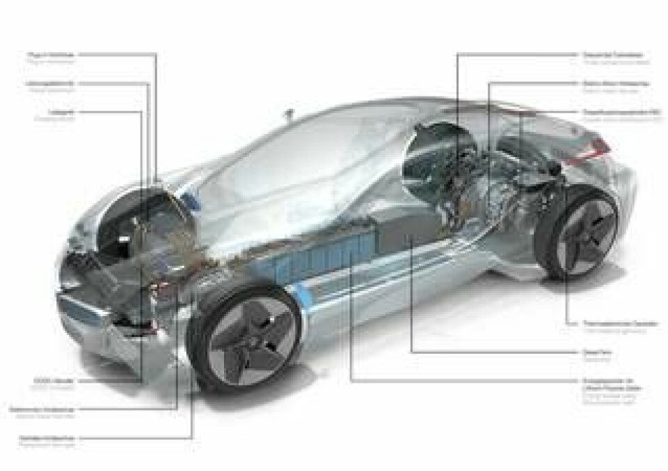 Två elmotorer och en dieselmotor ger kraft åt Vision. Klicka för större bild med alla delaljer. Foto: BMW