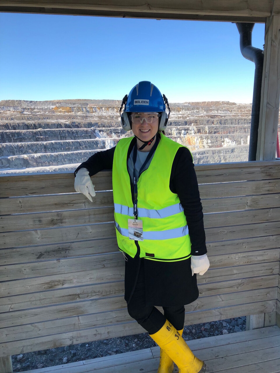 Emma Wiesner vid ett gruvbesök. Emma Wiesner vid ett gruvbesök.