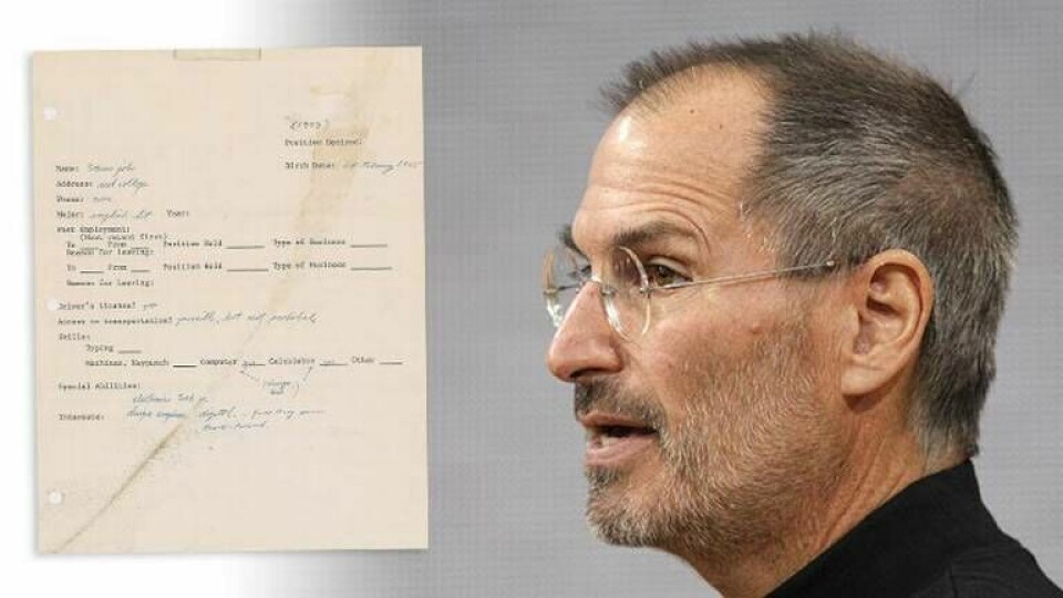 Steve Jobs ansökan från 1973 auktioneras ut. Foto: IBL