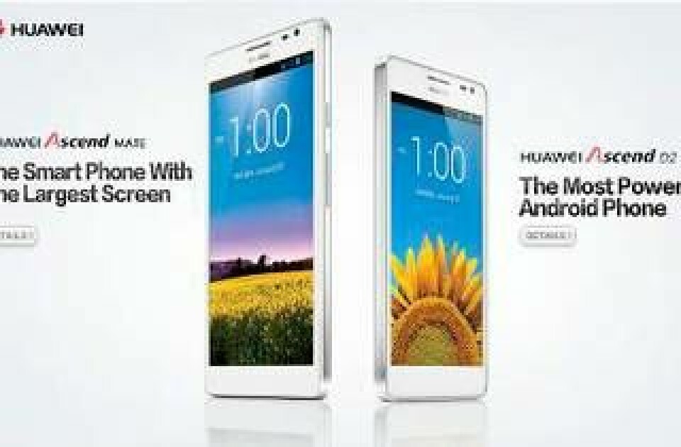 Huaweis Ascend Mate, till vänster, är hela 6,1 tum, att jämföra med Apples Iphone 5 som är 4 tum. Ascend D2, till höger, har en mer normal storskärmsmobil, 5 tum.