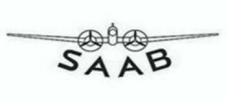 Saabs första logotype från 1939, två år efter att Svenska Aeroplan Aktiebolaget bildats. Det stiliserade planet föreställer bombplanet B3 - en tysk Junkers Ju 86 K.