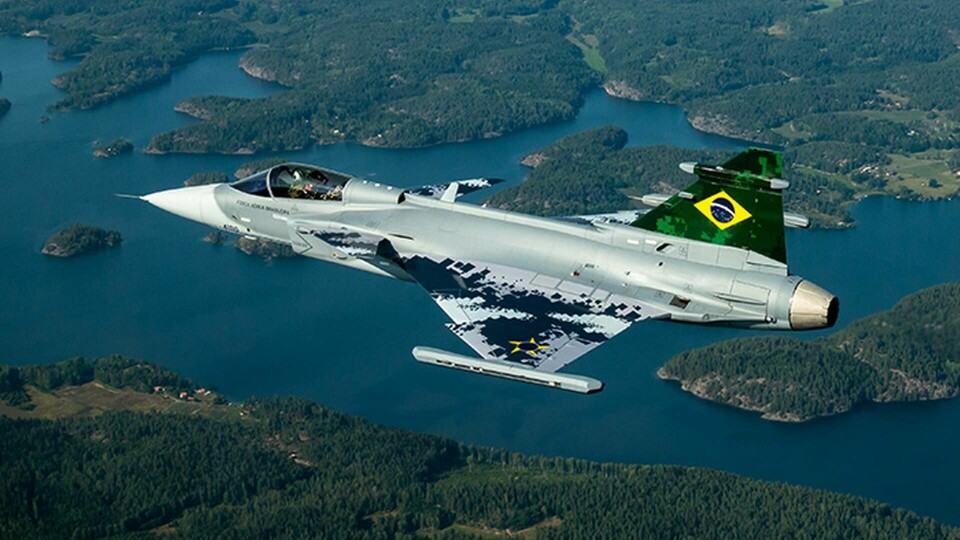Saabs avtal med Brasilien omfattar 28 Gripen E och åtta tvåsitsiga Gripen F. Sverige har beställt 60 plan av typen Gripen E/F. Foto: Linus Svensson/TT
