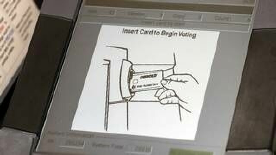 En röstningsmaskin i Sandy Springs, Georgia, i maj 2018. Maskinen har varit omdiskuterad eftersom den inte ger något papperskvitto. Foto: John Bazemore/AP