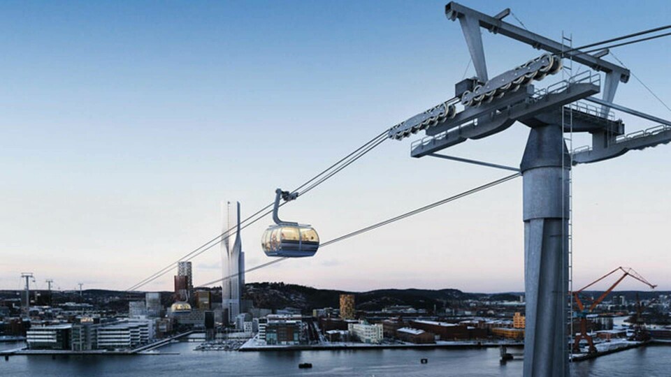 En linbana över Göta älv i centrala Göteborg. Det var visionen. Men nu kommer projektet att läggas ned. Trafiknämnden kommer under torsdagen att lägga förslag om att linbaneprojektet avbryts. Foto: Göteborgs stad