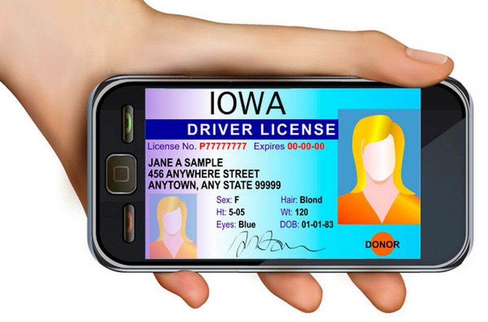 I Iowa finns redan elektroniska trafikförsäkringshandlingar. Nu kommer även körkort i form av en app. Foto: Colourbox I Iowa finns redan elektroniska trafikförsäkringshandlingar. Nu kommer även körkort i form av en app. Foto: Colourbox
