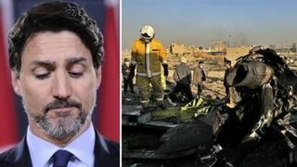 Kanadas premiärminister Justin Trudeau vid en presskonferens där han säger att det finns uppgifter som tyder på att Iran sköt ned det ukrainska flygplanet ovanför Teheran. Foto: AP/TT