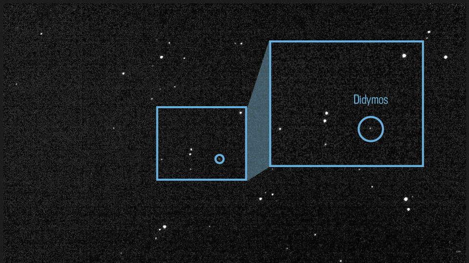 Sammanslagning av 243 bilder tagna av instrumentet Draco ombord Dart, på bilden syns asteroiden Didymos. Foto: JPL DART Navigation Team