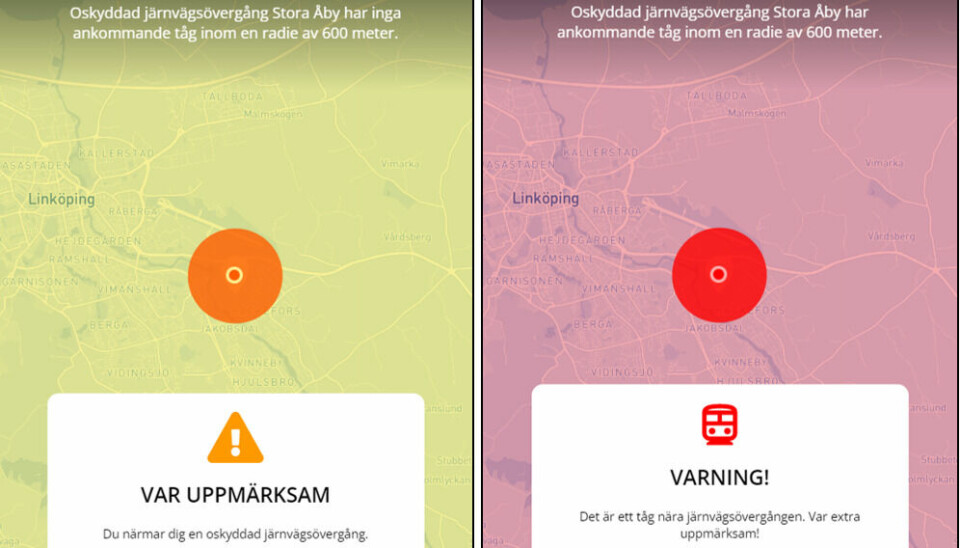 Så här kan en varning se ut i appen som Digital Tvilling utvecklat för Trafikverket. Foto: Digital Tvilling