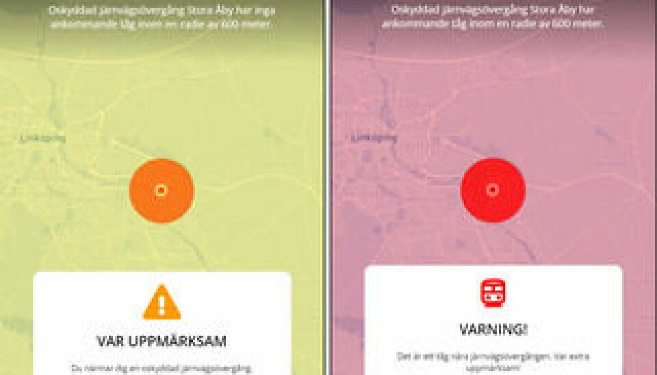 Så här kan en varning se ut i appen som Digital Tvilling utvecklat för Trafikverket. Foto: Digital Tvilling