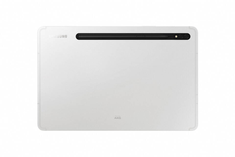 Pennan som kommer med Galaxy Tab S8 kan fästas på baksidan. Foto: Press Pennan som kommer med Galaxy Tab S8 kan fästas på baksidan. Foto: Press