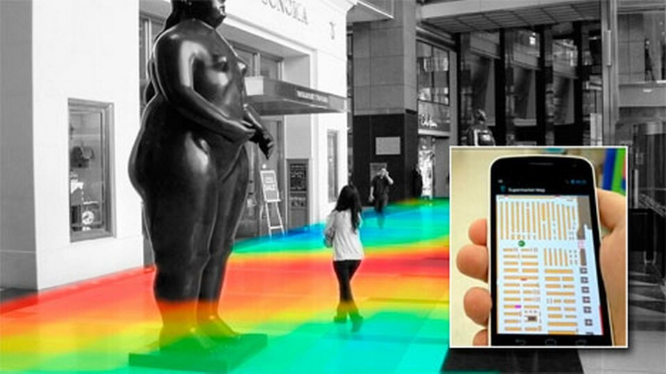 Uppmätning av magnetfältets variationer inne i en byggnad kan användas för att bygga en karta som via en app visar mobilens position. Foto: Indoor Atlas Uppmätning av magnetfältets variationer inne i en byggnad kan användas för att bygga en karta som via en app visar mobilens position. Foto: Indoor Atlas