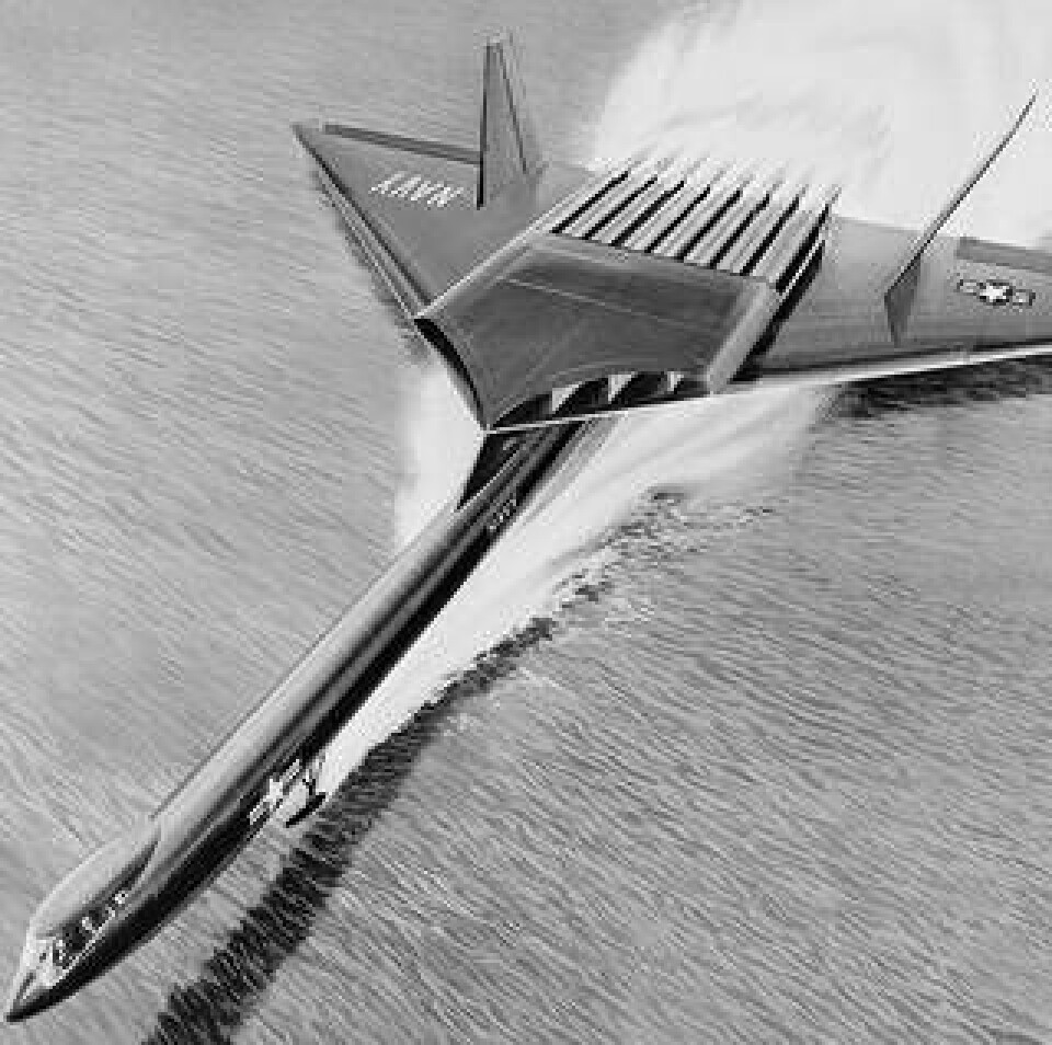 Även flottan drömde om atomflyg. På den här science fiction-inspirerade teckningen syns en flygbåt med åtta motorer.