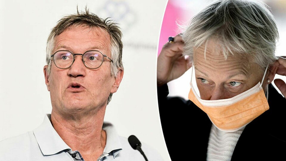 Nej, munskydd är ingen bra strategi, enligt statsepidemiolog Anders Tegnell (vänster). Foto: TT