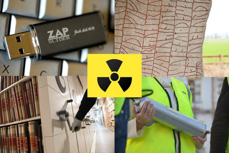 Det har gjorts flera försök genom tiderna att kommunicera med framtiden. Men hur vet man att det kommer att gå att läsa informationen på ett USB-minne? Och kan alla tolka krumelurerna på Rökstenen i Östergötland? Kommer informationen i arkivskåpet att vara begriplig? Förstår framtiden det som finns i den tidskapsel som lades under grundstenen till Kristianstads nya gemensamma kommun- och regionhus? Foto: Kollage: TT Det har gjorts flera försök genom tiderna att kommunicera med framtiden. Men hur vet man att det kommer att gå att läsa informationen på ett USB-minne? Och kan alla tolka krumelurerna på Rökstenen i Östergötland? Kommer informationen i arkivskåpet att vara begriplig? Förstår framtiden det som finns i den tidskapsel som lades under grundstenen till Kristianstads nya gemensamma kommun- och regionhus? Foto: Kollage: TT