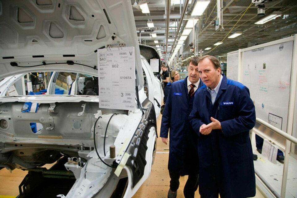 I maj besökte Socialdemokraternas partiledare Stefan Löfven Volvo Cars i Göteborg. Nu anklagas den nya regeringen för att prioritera life science framför fordonsindustrin. Foto: TT