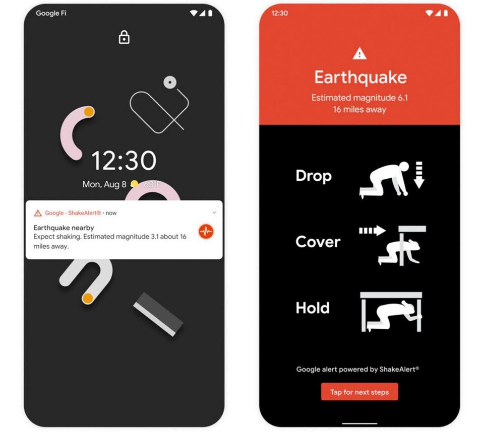 Googles nya Android-funktion för att detektera jordbävningar finns än så länge bara i Kalifornien i USA. Foto: Google Googles nya Android-funktion för att detektera jordbävningar finns än så länge bara i Kalifornien i USA. Foto: Google