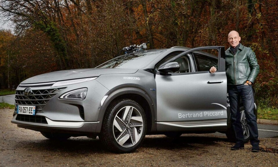 Bertrand Piccard avverkade 778 kilometer på en tank med en Nexo. Foto: Hyundai Bertrand Piccard avverkade 778 kilometer på en tank med en Nexo. Foto: Hyundai
