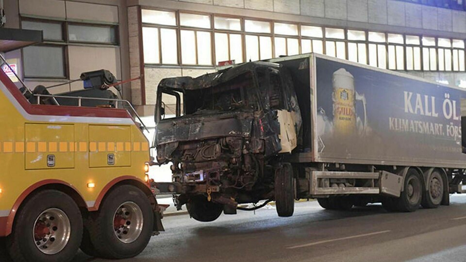 Lastbilen som användes i dådet. Foto: Maja Suslin/TT
